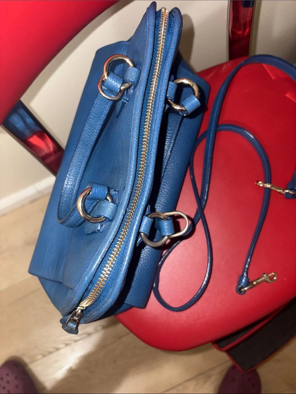 Coach Blue Leather Satchel w/Gold Hardware size of speedy 25 w/ crossbody strap - Picture 13 of 15